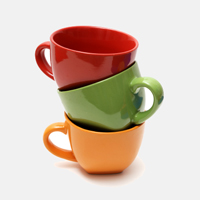 Stock of multicolor mugs